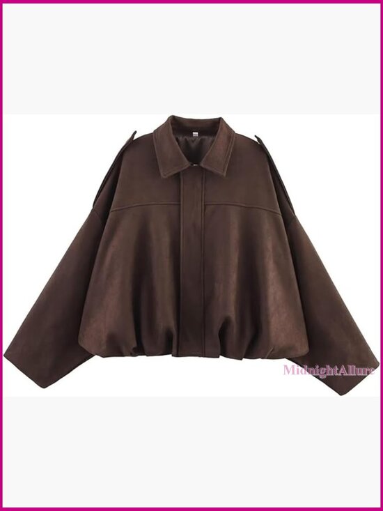 Jackets & Blazers - Faux Suede Bomber Jacket Women Oversized Zip Up Casual Coat Long Sleeve